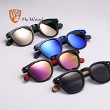 HU WOOD Wooden Sunglasses Women Plastic Frame Fashion Shades Fashion Blue Mirror Sun Glasses For Men Round Sunglass