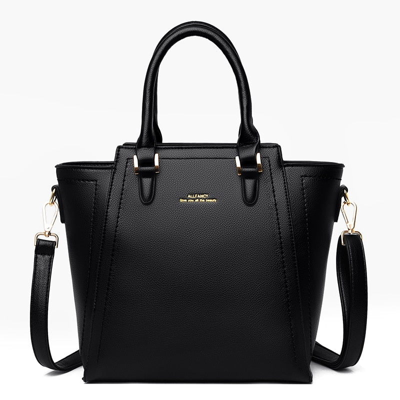 TSV Crossbody Bag for Women, PU Leather Shoulder Bag with Adjustable Strap,  Ladies Large Capacity Tote Bag, Black 