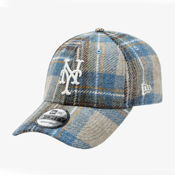 New Era MLB New York Mets Tweed Check Ball Cap, Brown/Blue / Free Size