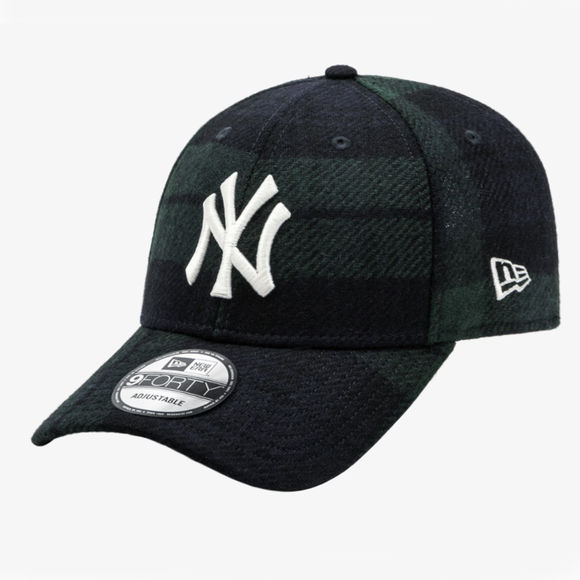 New Era MLB New York Yankees Tweed Check Ball Cap, Navy/Green / Free Size