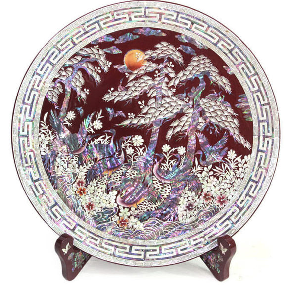 Korean luxury mother-of-pearl Wolsonghak round tray 30cm, mother-of-pearl lacquerware decorative tray, Made in Korea