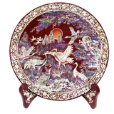 Korean mother-of-pearl miniature pine and crane tray 18cm, by Jang Tae-bok