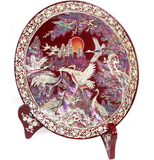 Korean mother-of-pearl miniature pine and crane tray 18cm, by Jang Tae-bok