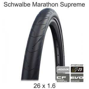 Schwalbe Marathon Supreme Bicycle Tire 26 x 1.6 Folding Clincher Black V-Guard / Korea