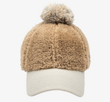 New Era GOLF WoMen Mink Fleece Pom Pom Long Visor Unstructured Ball Cap, Camel