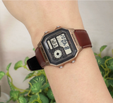 Casio AE-1200WHL-5A Men’s Digital World Time Watch – Brown Leather Band | Retro World Timer
