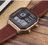 Casio AE-1200WHL-5A Men’s Digital World Time Watch – Brown Leather Band | Retro World Timer