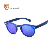 HU WOOD Wooden Sunglasses Women Plastic Frame Fashion Shades Fashion Blue Mirror Sun Glasses For Men Round Sunglass