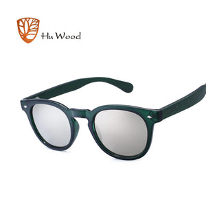 HU WOOD Wooden Sunglasses Women Plastic Frame Fashion Shades Fashion Blue Mirror Sun Glasses For Men Round Sunglass