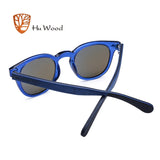 HU WOOD Wooden Sunglasses Women Plastic Frame Fashion Shades Fashion Blue Mirror Sun Glasses For Men Round Sunglass