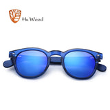 HU WOOD Wooden Sunglasses Women Plastic Frame Fashion Shades Fashion Blue Mirror Sun Glasses For Men Round Sunglass