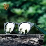 HU WOOD Wooden Sunglasses Women Plastic Frame Fashion Shades Fashion Blue Mirror Sun Glasses For Men Round Sunglass