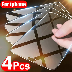 4PCS Tempered Glass for iPhone 11 12 13 14 15 Pro XR X XS Max Screen Protector on for iPhone 12 Pro Max Mini 7 8 Plus SE Glass