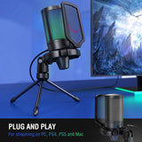 USB Gaming Microphone,Condenser MIC with RGB for PC PS4 PS5 MAC Suit for Podcasters / Gamers / Influencers / Home studio