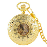 Silver Smooth Double Full Hunter Case Steampunk Skeleton Dial Mechanical Pocket Watch With Chain