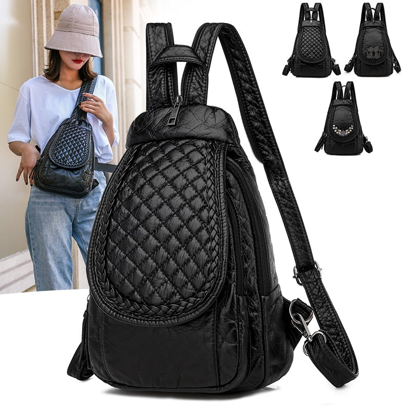 Hot White Women Backpack Female Washed Soft Leather Backpacks