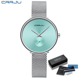 Fashion Women Watch Luxury CRRJU Casual Simple Ladies Daily Dress Mesh Wristwatch Minimalist Waterproof Quartz Female Clock