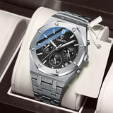 Luxury Dress Watches Men Silver Stainless Steel Calendar Chrono Watch for Male Luminous Pointer Sport Clock Husband Lover's Gift