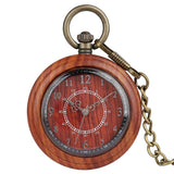 Retro Wooden Case Pocket Watch for Men Arabic Numerals Dial Accessory Classic Rough Chain Pendant Clock Reloj de madera