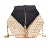 2020 Hexagon Mulit Style Straw+leather Handbag Women Summer Rattan Bag Handmade Woven Beach Circle Bohemia Shoulder Bag