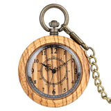 Retro Wooden Case Pocket Watch for Men Arabic Numerals Dial Accessory Classic Rough Chain Pendant Clock Reloj de madera