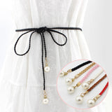 Fashion Thin PU Leather Belt Simulated Pearl Elastic Waist Belts Women Dress Skirt Decoration Fashion Girles Gifts Women Belt