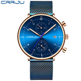 Mens Watch CRRJU Luxury Top Brand Men Stainless Steel WristWatch Men's Military waterproof Date Quartz watches relogio masculino