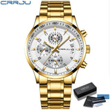 Fashion Watches CRRJU Men Chronograph Luxury Waterproof Watch Black Business Stainless Steel Clock For Men relogio masculino