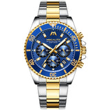 MEGALITH Luxury Mens Watches Sports Chronograph Waterproof Analog Date Quartz Watch Men Top Brand Full Steel Wrist Watches Clock