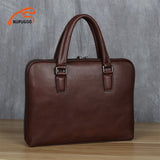 Vintage Men's Briefcase Genuine Leather Original Casual Handbag Man Business Shoulder Bag Brown  For 14 Inch Laptop Bag NUPUGOO