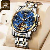 OLEVS Men's Classic Mechanical Watch Waterproof Business Stainless Steel Strap Watch Skeleton Automatic Mechanical Watch