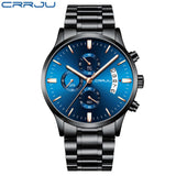 CRRJU Blue Mens Watches with Stainless Steel Top Brand Luxury Men Sports Chronograph Quartz Watches Clock Relogio Masculino