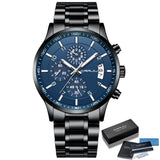 Fashion Watches CRRJU Men Chronograph Luxury Waterproof Watch Black Business Stainless Steel Clock For Men relogio masculino