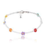 HangZhi 2020 New Korean Sweet Colorful Little Daisy Acrylic Flowers Boho Beaded Clavicle Necklaces for Women Girls Jewelry