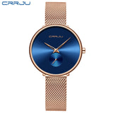 Fashion Women Watch Luxury CRRJU Casual Simple Ladies Daily Dress Mesh Wristwatch Minimalist Waterproof Quartz Female Clock