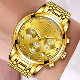 Reloj Hombre LIGE All Gold Watches Mens 2020 Luxury Fashion Quartz Wristwatch Analog Chronograph Men Watch Waterproof Clock+Box