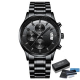 Fashion Watches CRRJU Men Chronograph Luxury Waterproof Watch Black Business Stainless Steel Clock For Men relogio masculino