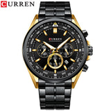 CURREN Men Quartz Wristwatches Luxury Brand Sporty Chronograph Watches with 316 Stainless Steel Luminous Hands Male Clock Black