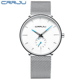 CRRJU Fashion Watch Men Waterproof Slim Mesh Strap Minimalist Wrist Watches For Men Quartz Sports Watch Clock Relogio Masculino