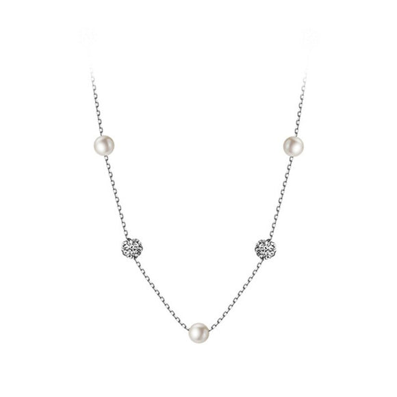TrustDavis Real 925 Sterling Silver Synthesis Pearl Ball CZ Tassel Choker Necklace For Women Birthday Gift Fine Jewelry DA2337
