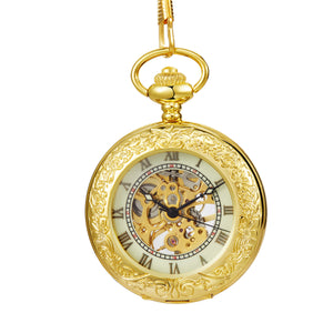 Top Brand Luxury Antique Gold Pocket Watch FOB Chain Necklace Pendants Roman Numerals Watch Gift
