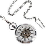 Vintage Antique Open Face Pocket Watch Unisex Automatic Mechanical Watches with Luminous Hands Roman Number Design Pendant Chain