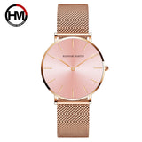 Japan Quartz Movement High Quality 36mm hannah Martin Women Stainless Steel Mesh Rose Gold Waterproof Ladies Watch