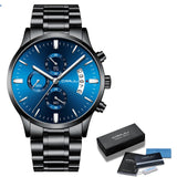 CRRJU Blue Mens Watches with Stainless Steel Top Brand Luxury Men Sports Chronograph Quartz Watches Clock Relogio Masculino