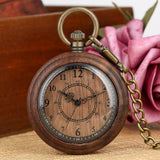 Retro Wooden Case Pocket Watch for Men Arabic Numerals Dial Accessory Classic Rough Chain Pendant Clock Reloj de madera