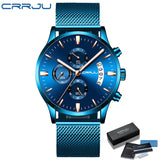 CRRJU Blue Mens Watches with Stainless Steel Top Brand Luxury Men Sports Chronograph Quartz Watches Clock Relogio Masculino