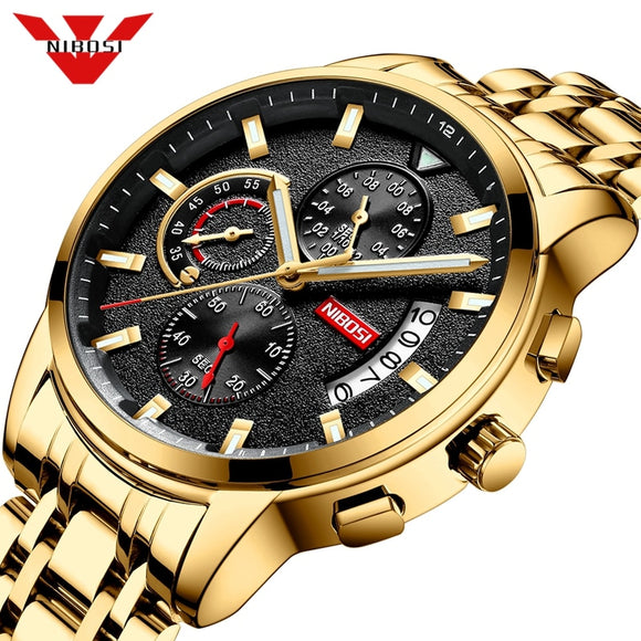 NIBOSI New Brand Quartz Watch Men Sport Watches Men Steel Band Military Clock Waterproof Gold Wrist Mens Watch Relogio Masculino