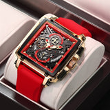 2021 New LIGE Men Watches Top Brand Luxury Hollow Square Sport Watch For Men Fashion Silicone Strap Waterproof Quartz WristWatch