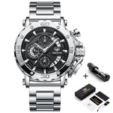 Casual Men Sport Watch Top Brand Stainless Steel Waterproof Chronograph Watch Fashion Business Men Wristwatch Military Watches