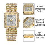 MISSFOX Diamond Watch For Women Luxury Brand Ladies Gold Square Watch Minimalist Analog Quartz Movt Unique Female Iced Out Watch